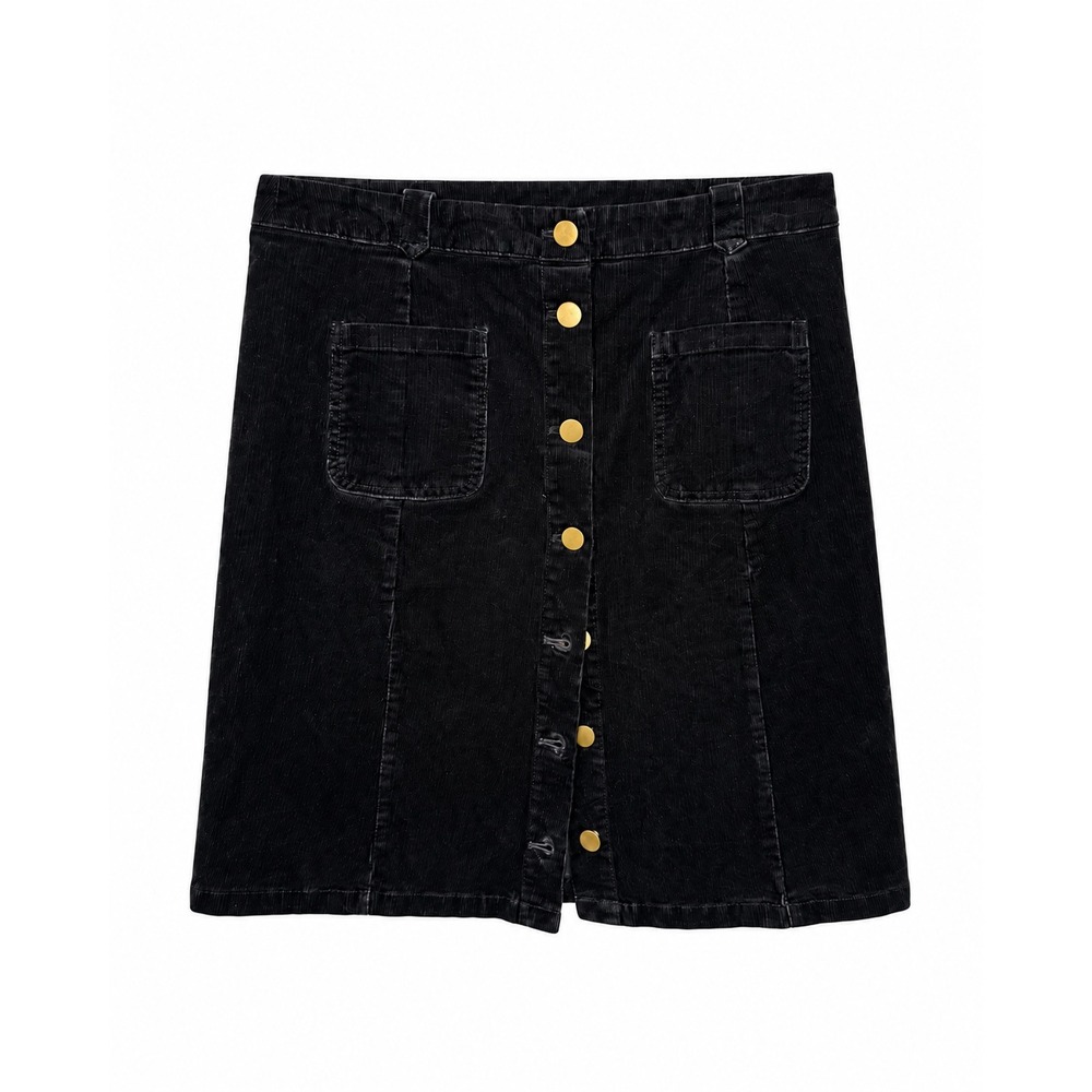 Black Corduroy Button Mini Skirt Buttons Pockets Preppy Whimsy Grunge Bohme